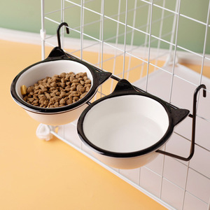 Ceramic Hanging <b>Cat</b> Bowl Double Feeder Anti Tipping Fixed <b>Cage</b> Pet Food And Water Dish For <b>Cats</b> - Product Image 1