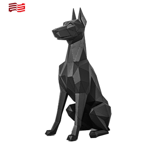 Doberman industrial de baja poligonal sentado escultura de perro de Metal galvanizado decoración de arte moderno <span class=keywords><strong>para</strong></span> uso en interiores y exteriores - Product Image 1