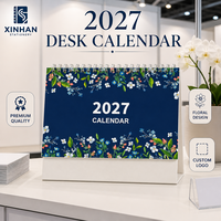 Calendrier de table carré en papier offset gaufré avec feuille d'or et revêtement UV de qualité supérieure pour cadeau de réception d'hôtel