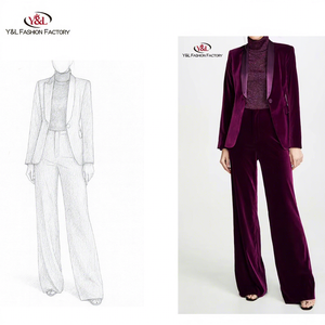 Completo da <span class=keywords><strong>Donna</strong></span> Elegante e Raffinato in <span class=keywords><strong>Velluto</strong></span> di Lusso, Set Giacca e Pantalone da Ufficio su Misura, Produttore di Abiti Personalizzati - Product Image 1