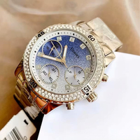 Jam Tangan Wanita Grosir Guesst Gold Chronograph Kristal Bezel Dial Berkilau Bahan Stainless Steel Tahan Air Quartz