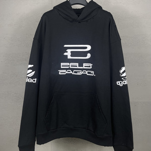 Versione Migliorata del Brand di Moda Parigino B-Class, Felpa con Cappuccio in Cotone Oversize con Ricamo Cola, Stampa Effetto Danneggiato e Tasca con Logo a Fiamma, Autunnale - Product Image 3