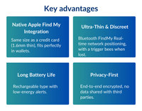 Localisateur de portefeuille AirTag : Trouvez mon appareil, clés, cartes anti-perte, traceur mondial compatible avec Apple iPhone