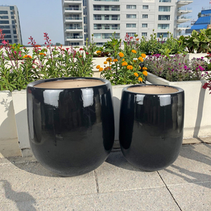 Bán Buôn Bộ 2 Tráng Men Gốm Trồng Màu Trắng Và Màu Đen Lớn Hoa Thiết Kế Cho Cây Nhỏ Nhà Và Vườn Ngoài Trời Trồng - Product Image 2