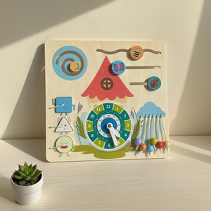 Juguetes educativos de madera multifuncionales Reloj Habilidades de la vida diaria Entrenamiento Tablero sensorial - Product Image 1