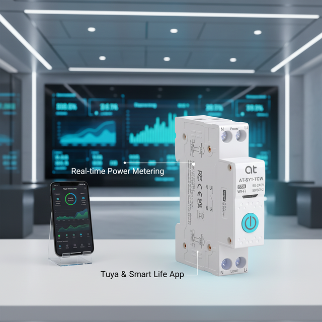 AT Mini TUYA WIFI Smart Home  DIN Rail Relay with Metering Easy Monitoring MCB Type Miniature Circuit Breaker Switch Wifi