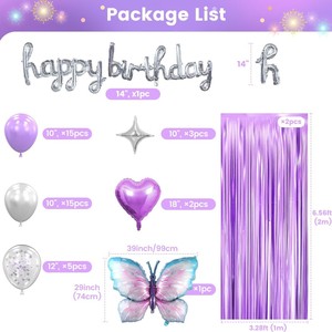 Fournitures de fête d'anniversaire en gros, guirlande de ballons en aluminium à motif de papillon violet, ensemble de décoration de fond pour filles, joyeux anniversaire - Product Image 2