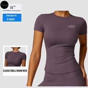 Maglietta da <span class=keywords><strong>palestra</strong></span> ad asciugatura rapida di alta qualità <span class=keywords><strong>per</strong></span> <span class=keywords><strong>donna</strong></span> leggera manica corta Yoga sport all'aria aperta morbida traspirante t-shirt da corsa - Product Image 1