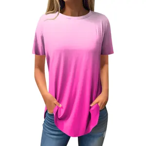 2024 Fashionable Print Short Sleeve Round Neck Women T-shirts With Round Bottom For Summer Casual T-Shirts For Women