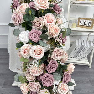 Flores románticas de boda personalizadas de fábrica DKB, corredor de flores artificiales Rosas y blancas para decoración de bodas - Product Image 5