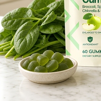 Super Gummies Végétales Superaliments Verts Complément Alimentaire Probiotiques Vitamine D3 Saveur Pomme Sans Sucre Végétalien Antioxydant Adulte