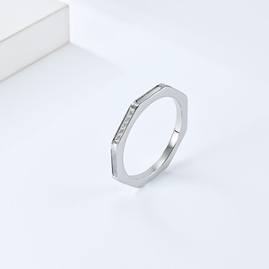 Geometric <b>Titanium</b> Steel <b>Ring</b> With Diamond Pave Setting For Wedding Unisex Jewelry - Product Image 3