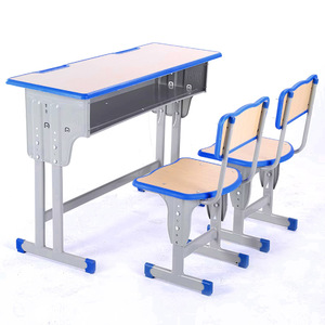 Wholesale Gray Double School <strong>Desk</strong> and Chair Set Adjustable Height Student Study Furniture for Educational Institutes - Product Image 1
