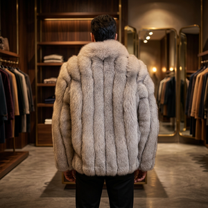 Manteau d'hiver en vraie fourrure de renard, style personnalisé, avec col montant, imperméable, épais, luxueux, confortable, style occidental, pour homme - Product Image 3