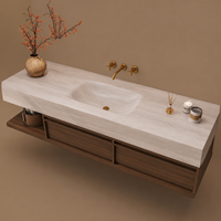 Meuble-lavabo mural flottant moderne avec plan de travail en pierre, fournisseur OEM/ODM, taille personnalisée, pour hôtel intelligent et ferme.