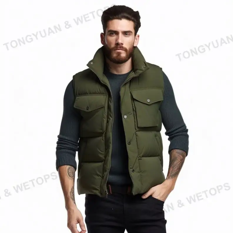 Wholesale Down Cotton Stand Collar Utility Sleeveless Plus Men's Down Coat Down Vest Outdoor Men