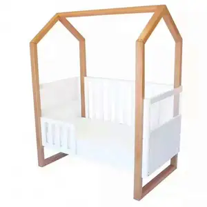 Yq jenmw เตียงเด็กปรับได้หลากหลายรูปแบบทำจากไม้แข็งแบบเรียบง่าย