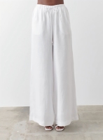 Meilleure vente 100% pantalon Palazzo en lin jambe large décontracté minimaliste taille haute respirant coupe ample avec cordon de serrage pour l'été