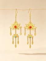 Heißer Verkauf: Neues Design Gold 925 Sterling Silber Emaille Lotusblüten-Quastenohrringe – Eleganter floraler Modeschmuck als Partygeschenk