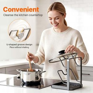 Support de rangement multifonctionnel pour couvercles de casseroles à 2 niveaux, porte-ustensiles de cuisine, support vertical durable pour planches à découper - Product Image 3