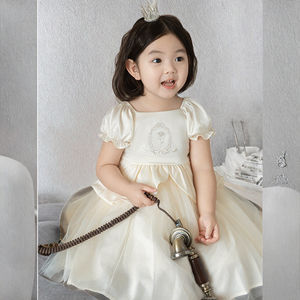 Vestidos de Niña para Fiesta de Boda, Estilo Princesa Floral, Satén Bordado, Línea A, Hasta la Rodilla, Ropa Infantil - Product Image 6