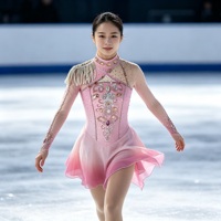 Costume de patinage artistique rose clair dégradé, robe en maille à manches longues avec strass pour filles adultes, compétition et performance