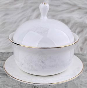 Vajilla de Porcelana Fina de Grado Hotelero, Juego Completo |   Porcelana con Diseño de Montaña en Tono Gris Claro y Borde Dorado Fino para Banquetes de Hotel - Product Image 5