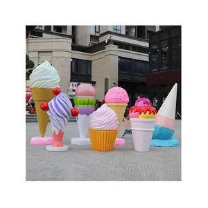 Venda por atacado fabricante personalizado gigante fibra de vidro sorvete adereços escultura para decoração da loja