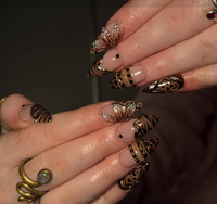 TSZS Faux Ongles Réutilisables de Luxe Couverture Complète Amande Carrée Acrylique Motif Léopard Floral Fabriqués à la Machine pour Femmes