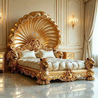 Lit en bois massif sculpté de luxe français, style baroque, pour chambre à coucher, villa, palais, lit lion sculpté à la main en bois doré