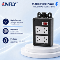 Prise murale industrielle étanche CNFLY, noire, avec indicateur, en PVC ignifuge, pour extérieur, 2 prises, 16A 250V, IP44
