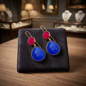 Pendientes de Lágrima Azules y Rosa Rubí al por Mayor, Pendientes Colgantes con Piedra Facetada en Forma de Pera, Joyería de Moda de Latón Chapado en Oro - Product Image 2