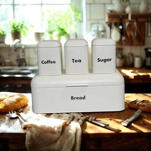 Boîte à pain pour comptoir de cuisine, conteneur de rangement pour pain en métal avec boîtes à café, thé et <span class=keywords><strong>sucre</strong></span>, ensemble <span class=keywords><strong>vintage</strong></span> de boîte à pain et de boîtes - Product Image 6