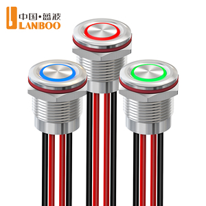 Pulsante Tattile Momentaneo LANBOO LB12QC 12mm IP65 Impermeabile con LED ad Anello 1NO, Testa Piatta, 5-24V 220V, in Metallo per Elettrodomestici - Product Image 1