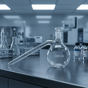 Fiole à col long en verre borosilicaté Samco Lab 1000 ml avec bouchon en verre rodé et tube - Product Image 3
