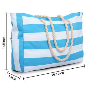 Bolsa de Compras Extra Grande 2024, Diseño a Rayas Azules Universal para Damas, Bolsa de Playa Impermeable para el Verano - Product Image 2