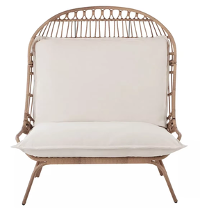 Fauteuil œuf moderne en fer et rotin tressé pour extérieur, extra large avec support – Idéal pour jardin, véranda, <span class=keywords><strong>piscine</strong></span>, intérieur et extérieur - Product Image 2