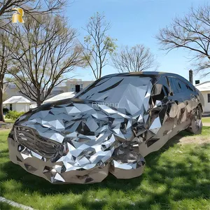 Kích thước lớn tùy chỉnh hiện đại đánh bóng chạm khắc thép không gỉ 304/316 trừu tượng bị hỏng xe bức tượng điêu khắc để bán - Product Image 4