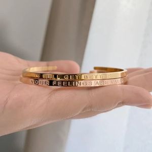 2024 nouveau acier inoxydable gravable or bijoux blancs Motivation citations je suis affirmation positive Bracelet métal manchette Bracelet - Product Image 2
