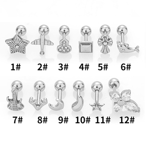 Yw thép không gỉ Sao Mặt Trăng máy bay ốc xà cừ Xoắn daith <span class=keywords><strong>Stud</strong></span> cơ thể sụn Bông tai tragus ear piercing đồ trang sức - Product Image 1