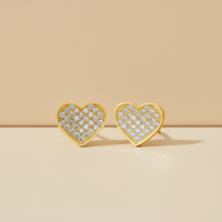 Boucles d'oreilles pour femmes en laiton plaqué rhodium, design créatif et tendance, entièrement serties de micro-pavés de zircon rond, motif cœur.