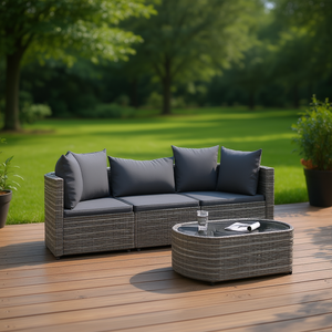 Gray Pe Rattan Patio <b>Sofa</b> <b>Set</b> Outdoor Garden Furniture Uv Resistant Contemporary Design - Product Image 2