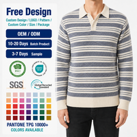 Herren Gestreifter Polokragen-Strickpullover Langarm-Pullover Lässige Sommer-Strickware