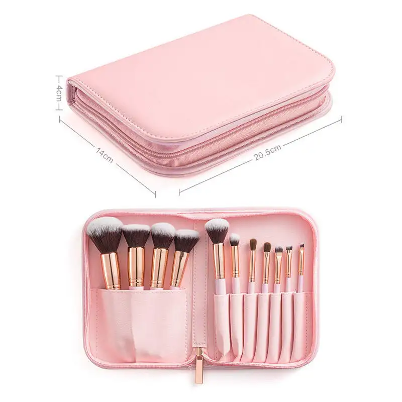 2023 Best Selling Custom Promotional Pink Color PU Makeup Brushes Cosmetic Bag