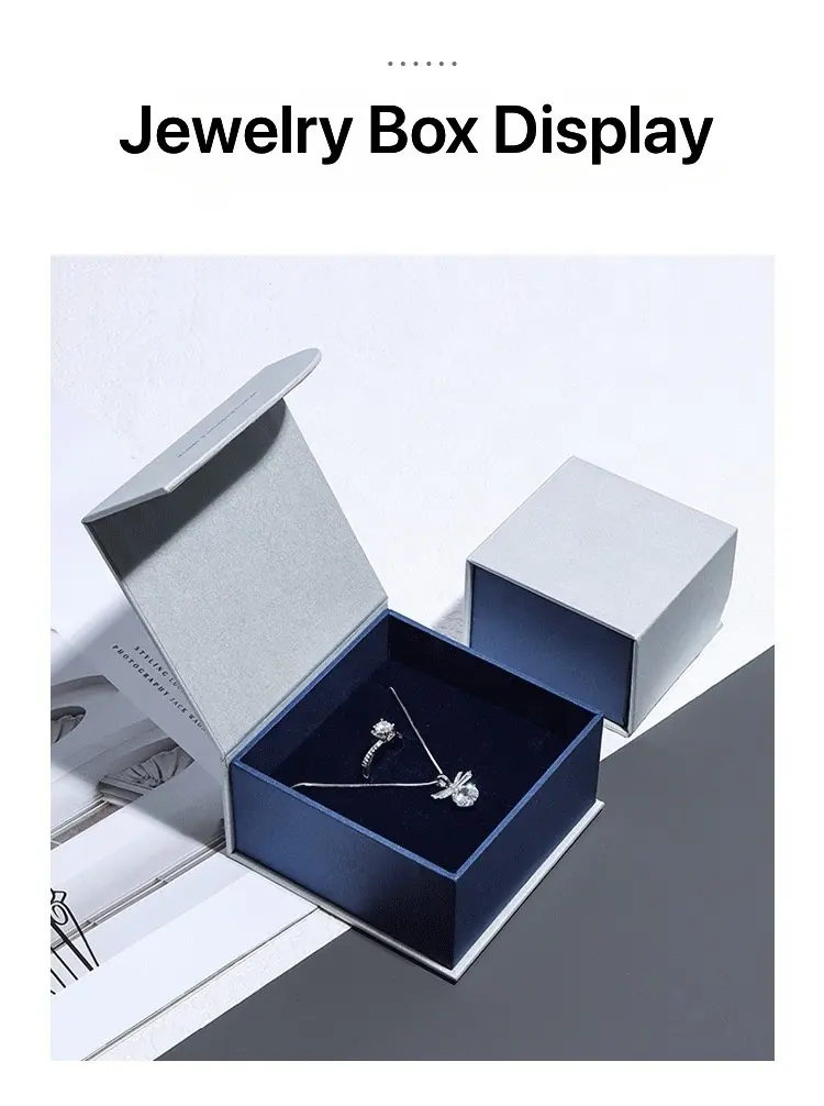 Hadiah Logo kustom cincin gelang kalung permata kemasan buku bentuk Set perhiasan kotak Flip atas kotak perhiasan magnetik