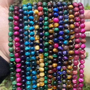 Vente en gros de pierres naturelles semi-précieuses 4 6 8 10 12mm, perles colorées d'oeil de tigre pour la fabrication de bijoux, Bracelet et collier