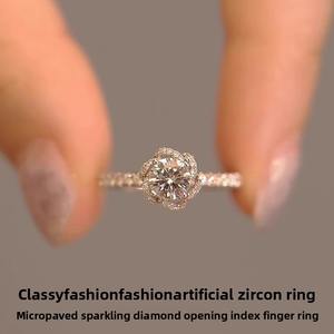 Bloom elegante argento placcato rosa Moissanite anello di diamanti in acciaio inox fede nuziale accessorio alla moda per il matrimonio - Product Image 5