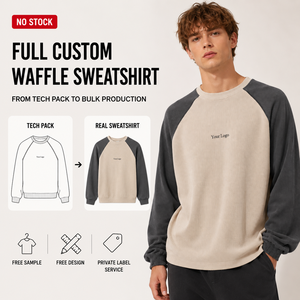 <span class=keywords><strong>Felpa</strong></span> con Etichetta Privata per <span class=keywords><strong>Uomo</strong></span>, <span class=keywords><strong>Beige</strong></span> e Grigio Antracite, Maniche Raglan a Contrasto, Lavorazione Waffle, Ricamo, Pullover Oversize - Product Image 1