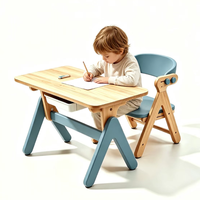 Ensemble bureau et chaise pour enfants au design moderne, hauteur réglable, en bois de hêtre massif, table d'étude pour tout-petits avec tiroir de rangement et chaise