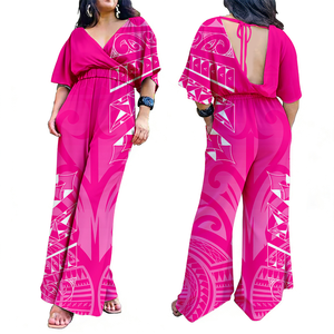 Vendita Diretta dalla Fabbrica: <span class=keywords><strong>Tuta</strong></span> da <span class=keywords><strong>Donna</strong></span> con Scollo a V e Vita Stretta, Stile Polinesiano Hawaiano, <span class=keywords><strong>Rosa</strong></span>, con Cut-out alla Moda, Basso MOQ - Product Image 1
